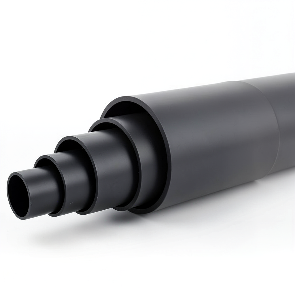 مواسير HDPE ضغط 6 بار PE 80 قطر خارجي 200 مم SDR 17.6 لون أسود