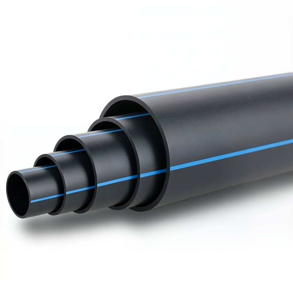 HDPE Polyethylene Pipe Nominal Pressure 16 Bar PE 100 OD 450 mm SDR 11 Black with Blue Stripes