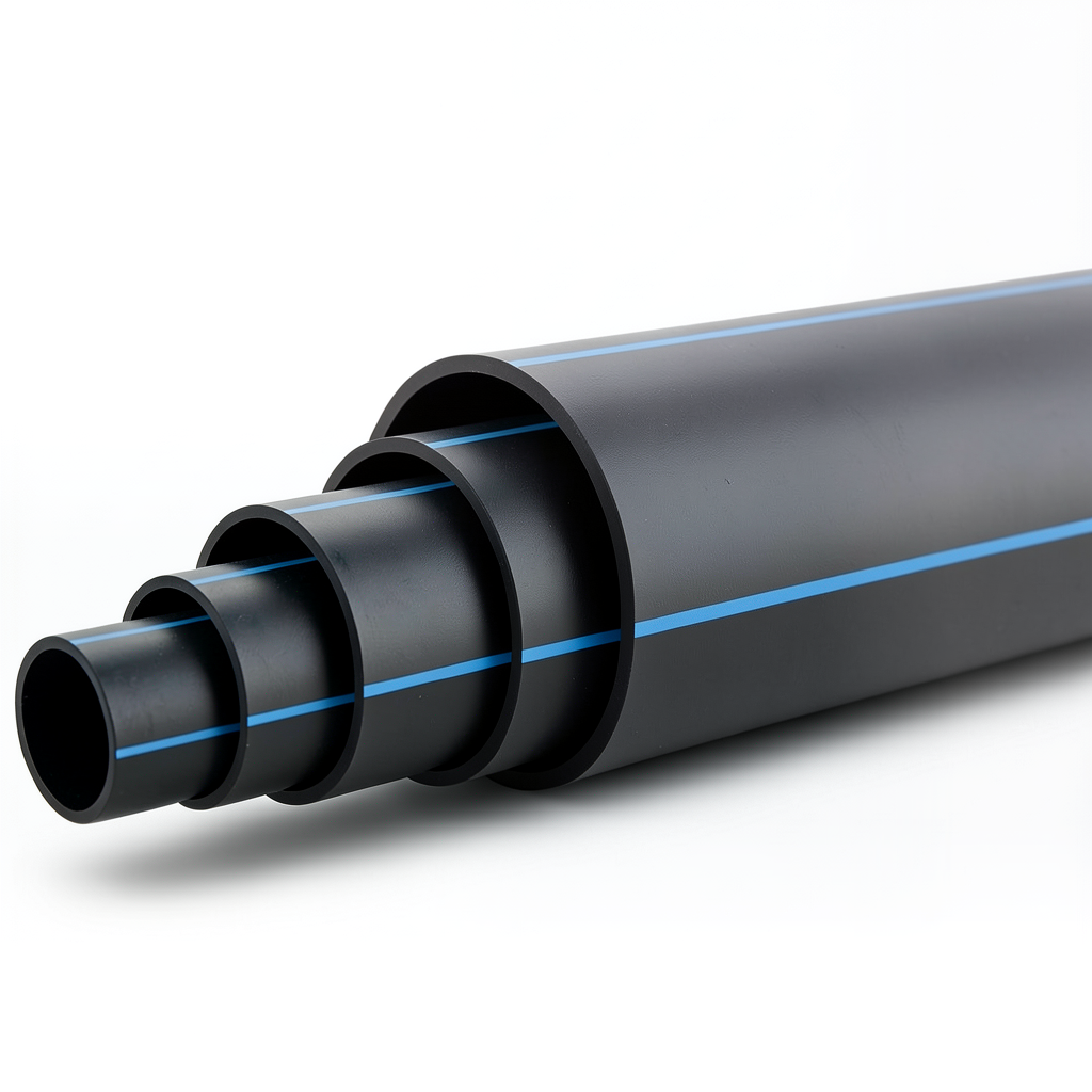 أنابيب بلاستيك HDPE ضغط 4 بار PE 100 قطر خارجي 315 مم SDR 41 لون أسود مع خط أزرق