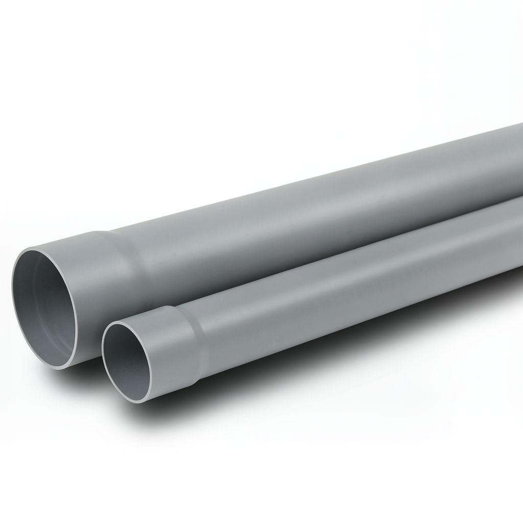 UPVC Pipe for Sewerage Systems Outside Diameter 140 mm Thickness 3.8 mm Grey Color