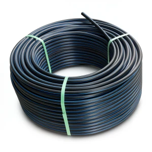 لفة أنابيب HDPE ضغط 16 بار PE 80 قطر خارجي 125 مم SDR 9 أسود مع خط أزرق