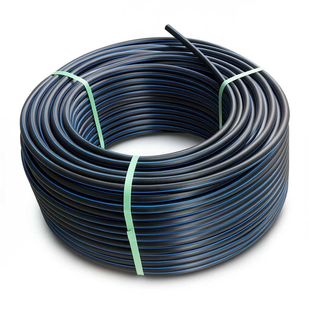 HDPE Plastic Coil Pipe PN 16 Bar PE 80 OD 125 mm SDR 9 Black with Blue Stripes