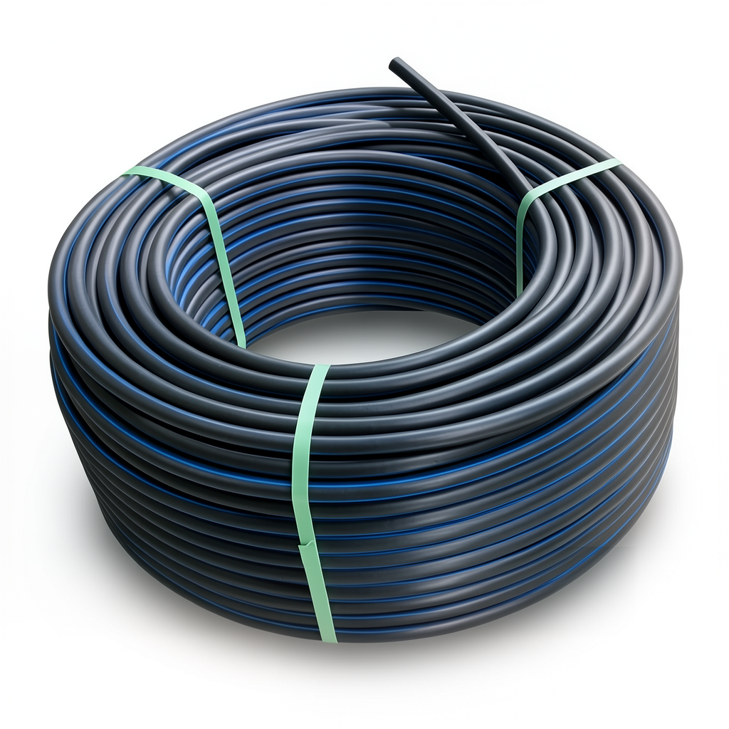 HDPE Plastic Coil Pipe Nominal Pressure 16 Bar PE80, 140 mm SDR 9 Black/Blue