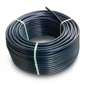 لفة أنابيب بلاستيك HDPE ضغط 16 بار PE 80، قطر خارجي 160 مم SDR 9، أسود مع خطوط زرقاء