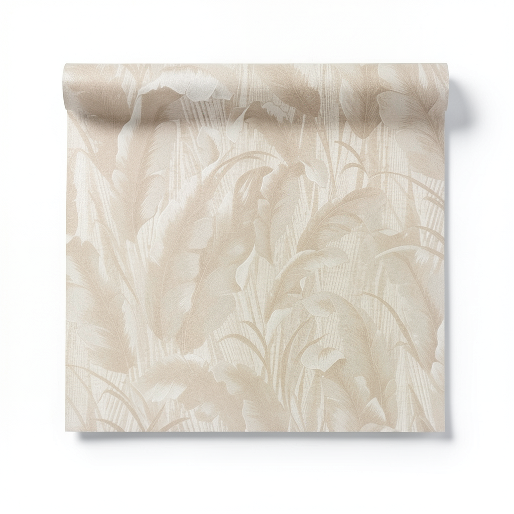 Wall Decoration Leaf-Patterned Design 10 m x 1.06 m Beige