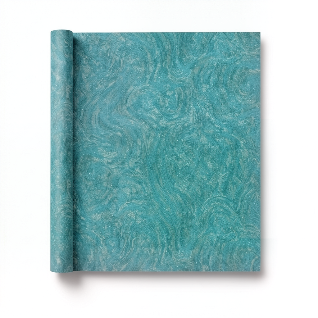 Italian Wallpaper Wavy Design Size 10mx1.06m Turquoise Color