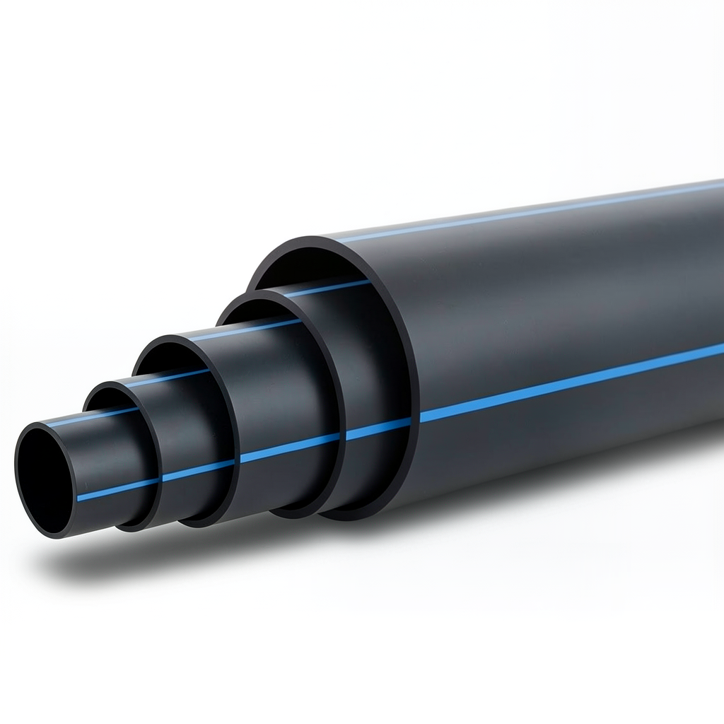 مواسير HDPE ضغط 10 بار PE 100 قطر خارجي 180 مم SDR 17 أسود مع خط أزرق