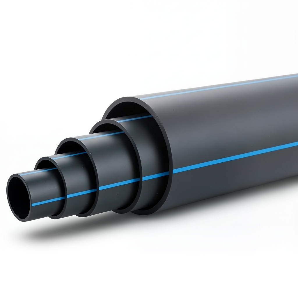مواسير بلاستيك HDPE ضغط 10 بار PE 100 قطر خارجي 280 مم SDR 17 أسود مع خط أزرق