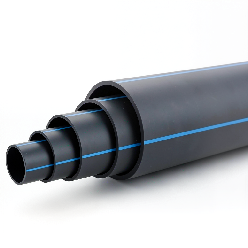 أنابيب بلاستيك HDPE ضغط 10 بار PE 100 قطر خارجي 315 مم SDR 17 أسود مع خط أزرق