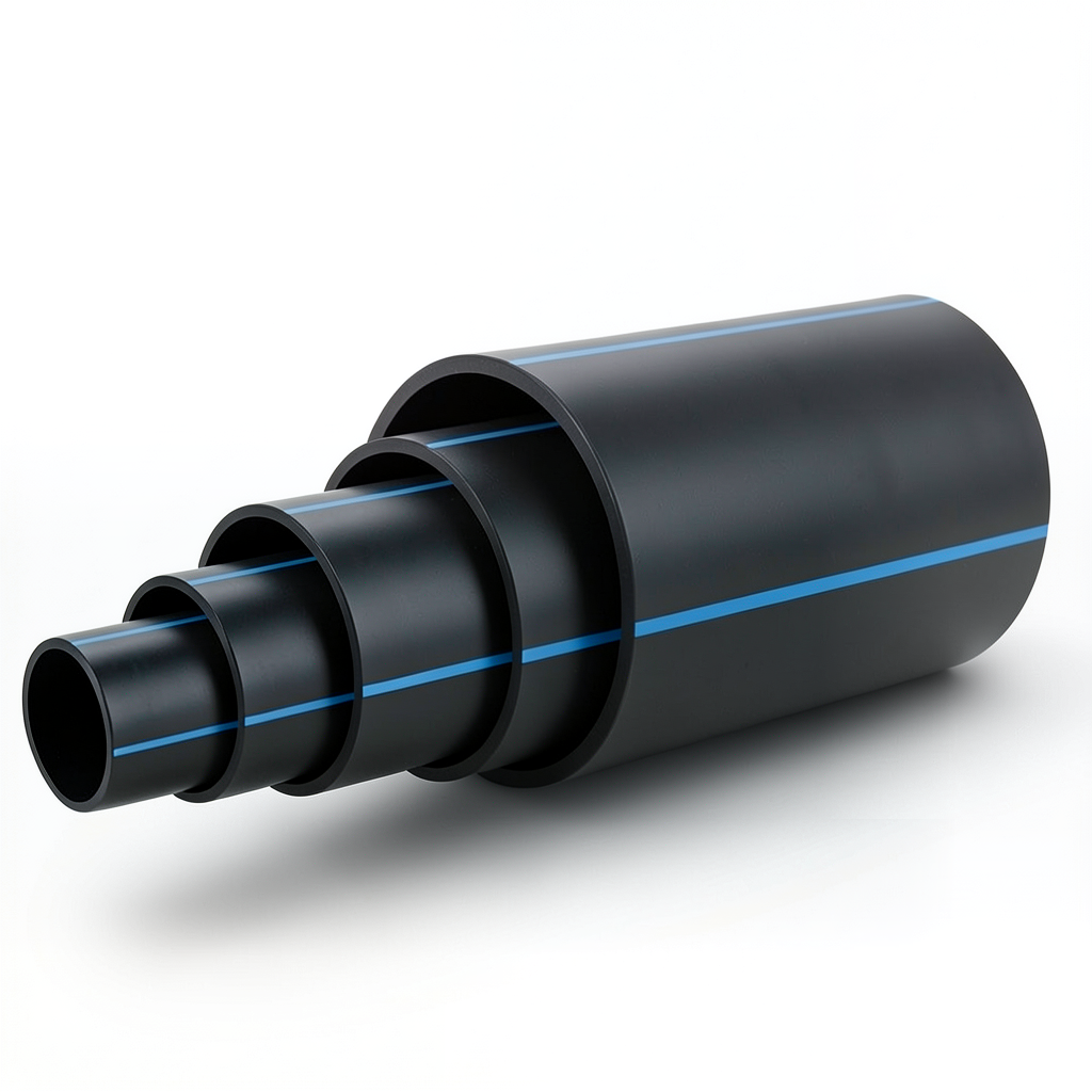 مواسير HDPE ضغط 16 بار PE 100 قطر خارجي 500 مم SDR 11 أسود مع خط أزرق
