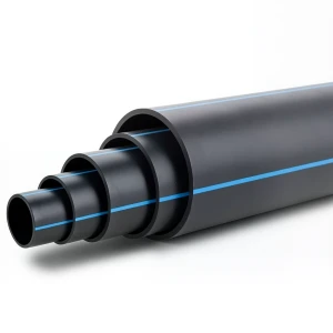 مواسير HDPE ضغط 16 بار PE 100 قطر خارجي 630 مم SDR 11 أسود مع خطوط زرقاء