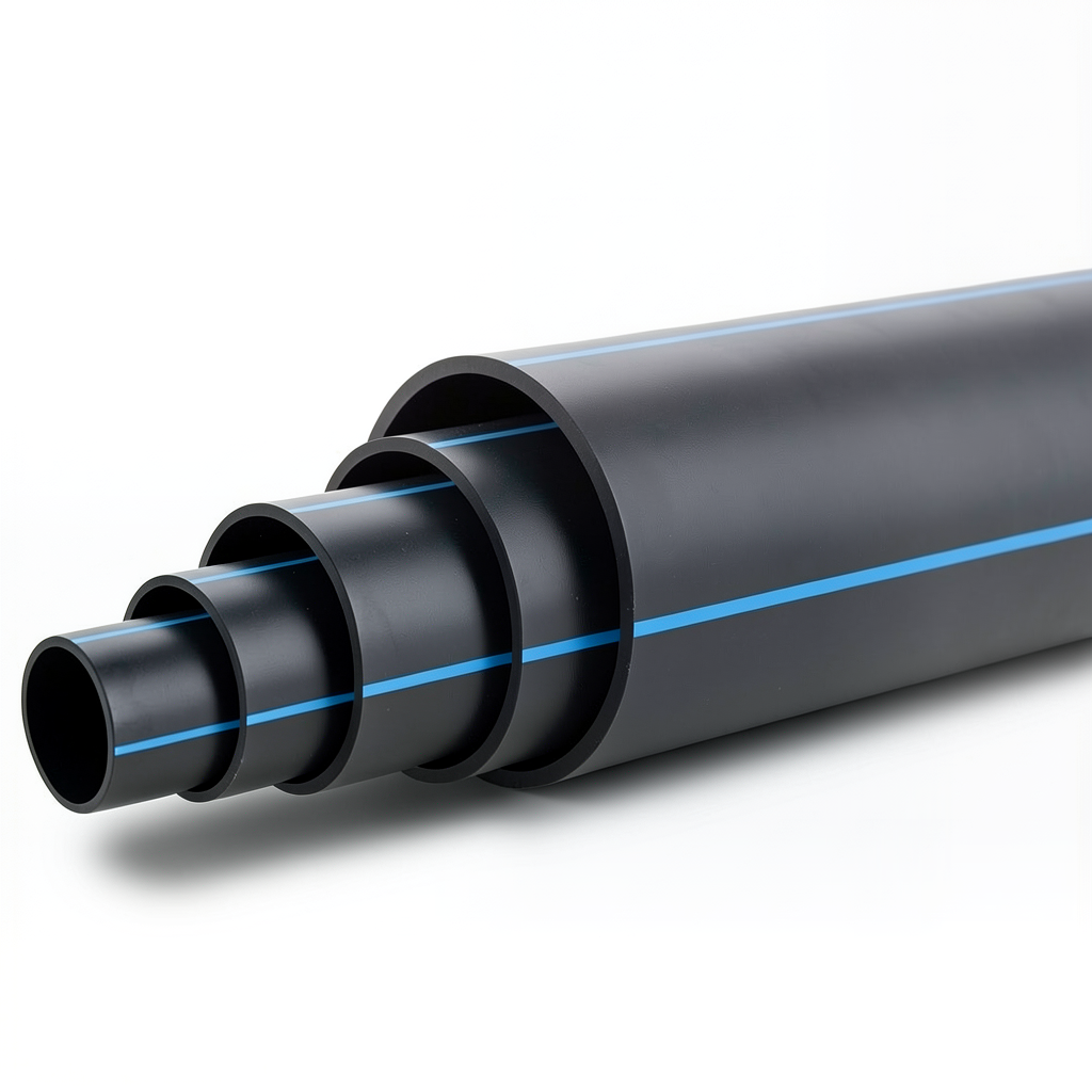 HDPE Plastic Pipe PN 16 Bar PE 100 OD 630 mm SDR 11 Black with Blue Stripes