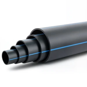 HDPE Plastic Pipe Pressure 6.3 Bar PE 100 Outer Diameter 630 mm SDR 26 Black with Blue Stripes