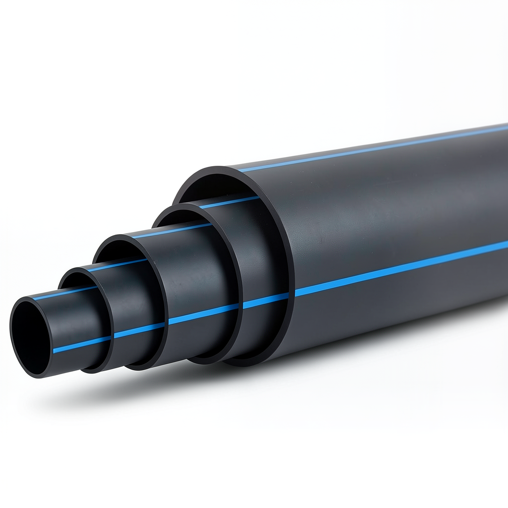 أنابيب بلاستيك HDPE ضغط 10 بار PE 100 قطر خارجي 500 مم SDR 17 أسود مع خط أزرق
