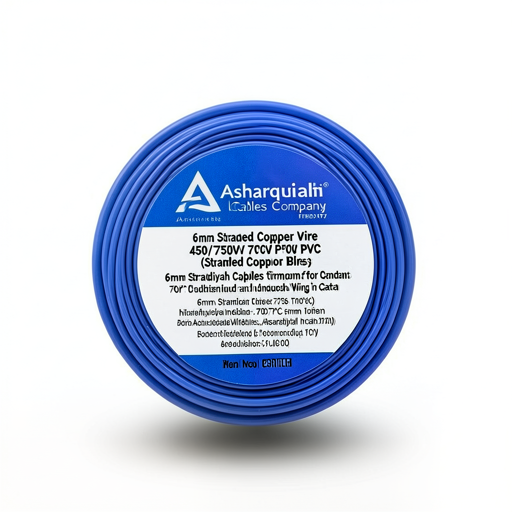 6mm Stranded Copper Wire 450/750V PVC 70°C Insulated Blue | Asharqiyah Cables Company for Industry