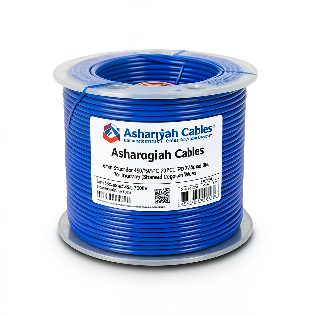 6mm Stranded Copper Wire 450/750V PVC 70°C Insulated Blue | Asharqiyah Cables Company for Industry