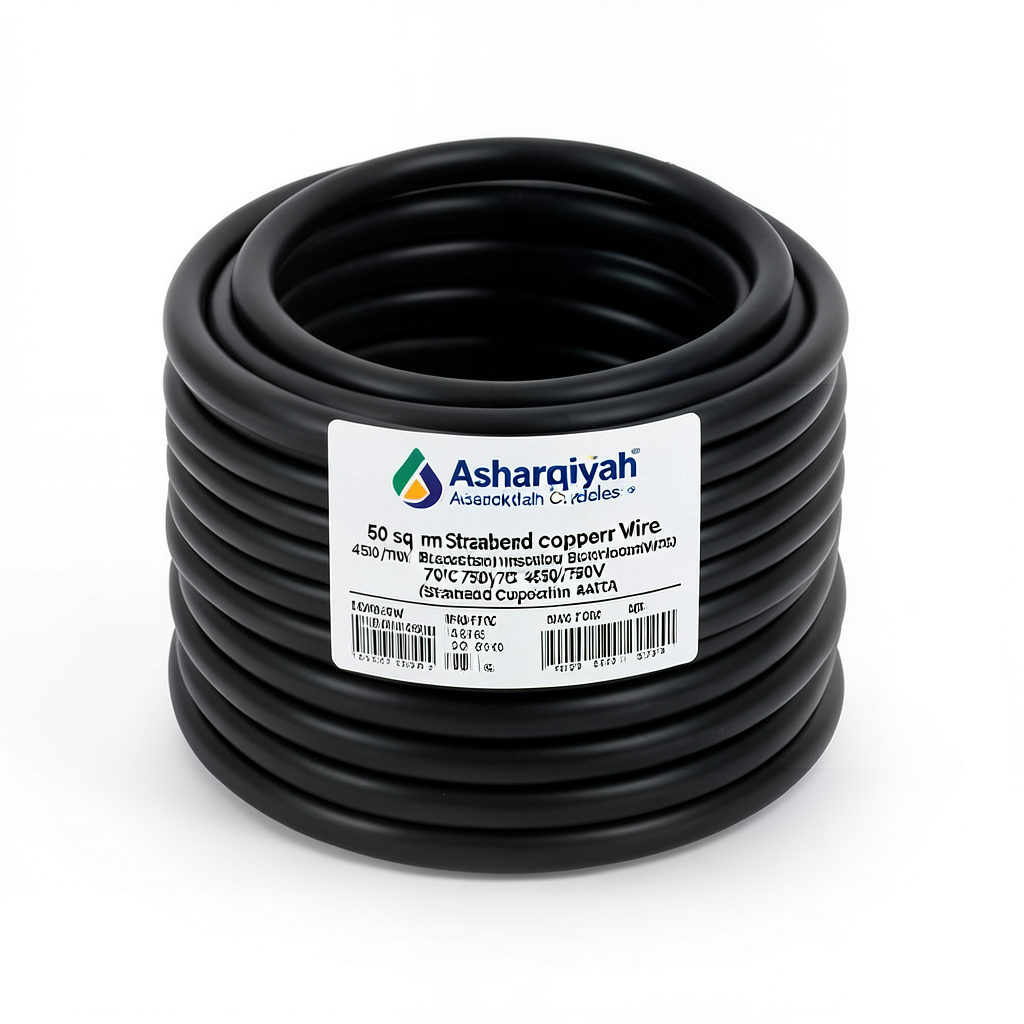 50 sq mm Stranded Copper Wire, 450/750V, PVC 70°C Insulation, Black | Asharqiyah Cables Company for Industry