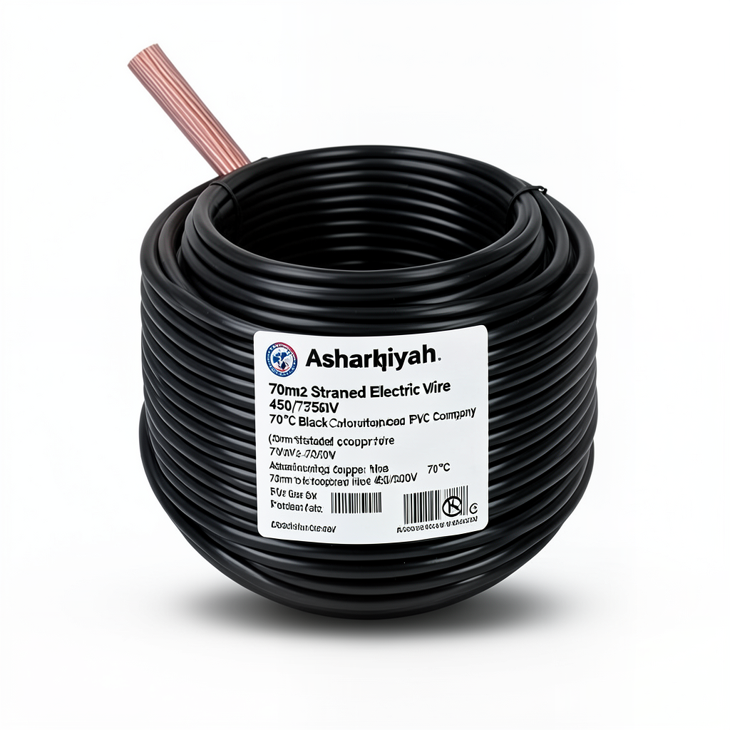 سلك كهرباء نحاس مجدول 70 مم2 450/750 فولت معزول PVC 70°C لون اسود | شركة كابلات الشرقية للصناعة