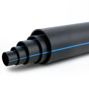 مواسير HDPE ضغط 20 بار PE 100 قطر خارجي 200 مم SDR 9 لون اسود مع خط ازرق