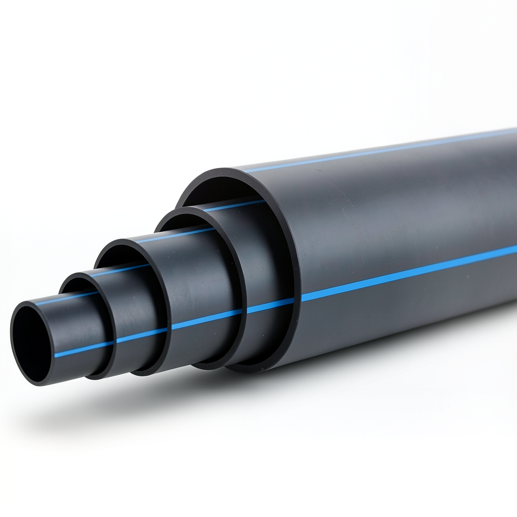 HDPE Polyethylene Pipe PN 20 Bar PE 100 OD 450 mm SDR 9 Black with Blue Stripes
