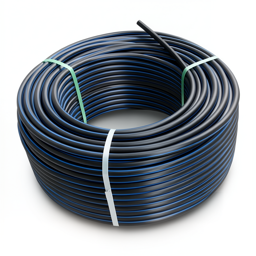 HDPE Plastic Coil Pipe Nominal Pressure 16 Bar PE 100 25 mm SDR 11 Black Blue Stripes