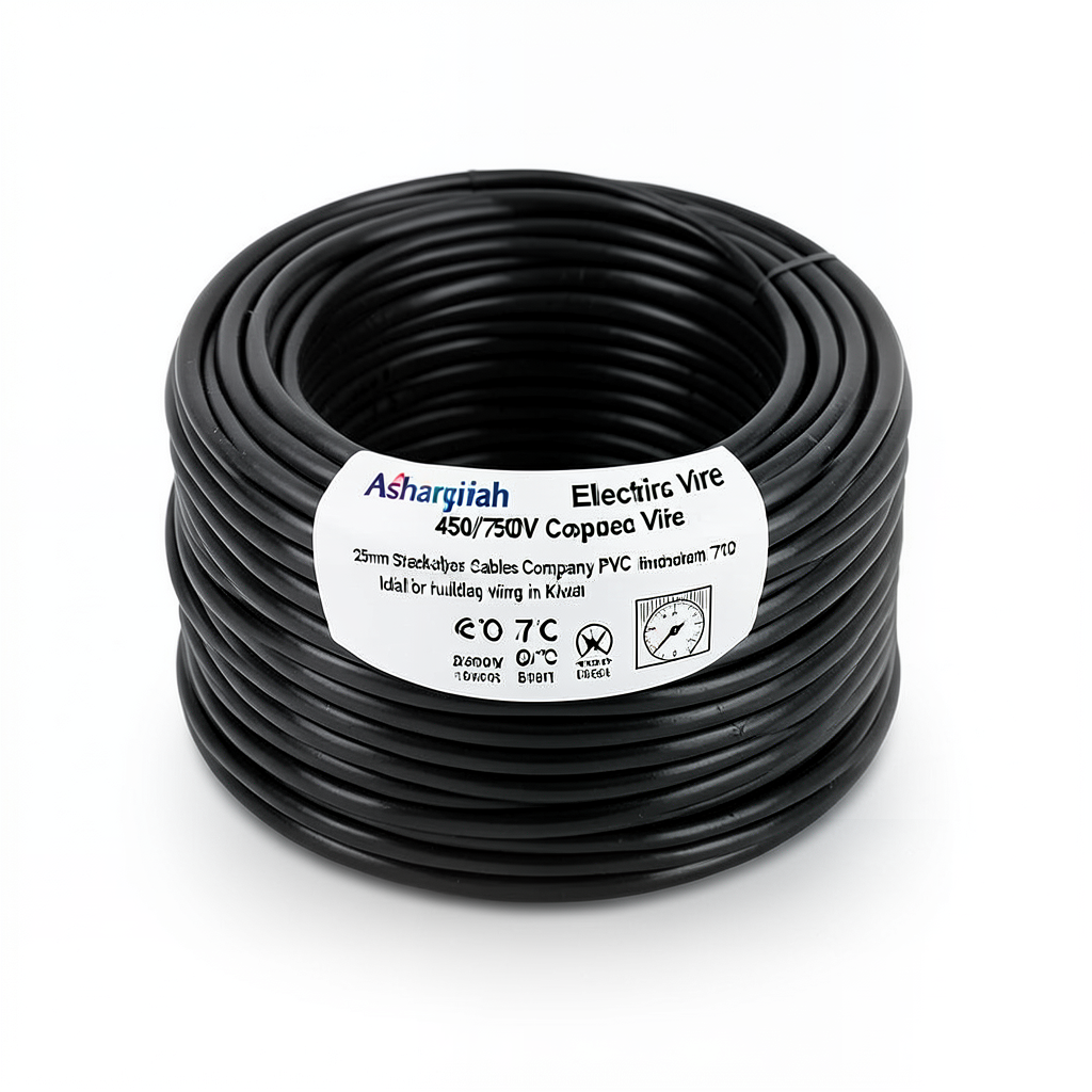 سلك كهرباء نحاس مجدول 25 ملم 450/750 فولت عزل PVC 70°C لون اسود | شركة كابلات الشرقية للصناعة