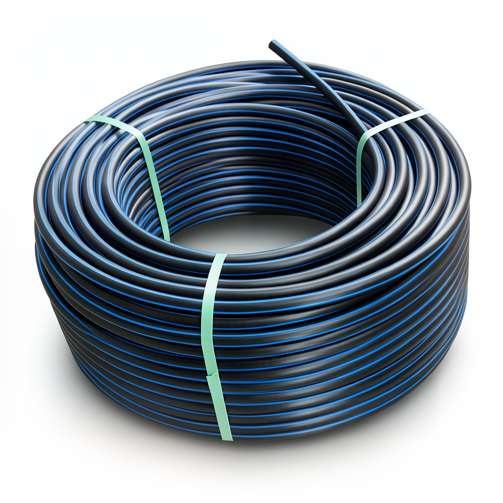 لفة أنابيب HDPE ضغط 16 بار PE 100 قطر خارجي 63 مم SDR 11 أسود مع خطوط زرقاء