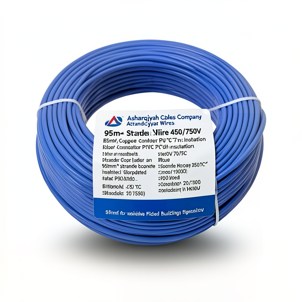 لفة سلك كهرباء مجدول 95 مم2 450/750 فولت، موصل نحاس عزل PVC 70°C، لون ازرق | شركة كابلات الشرقية للصناعة