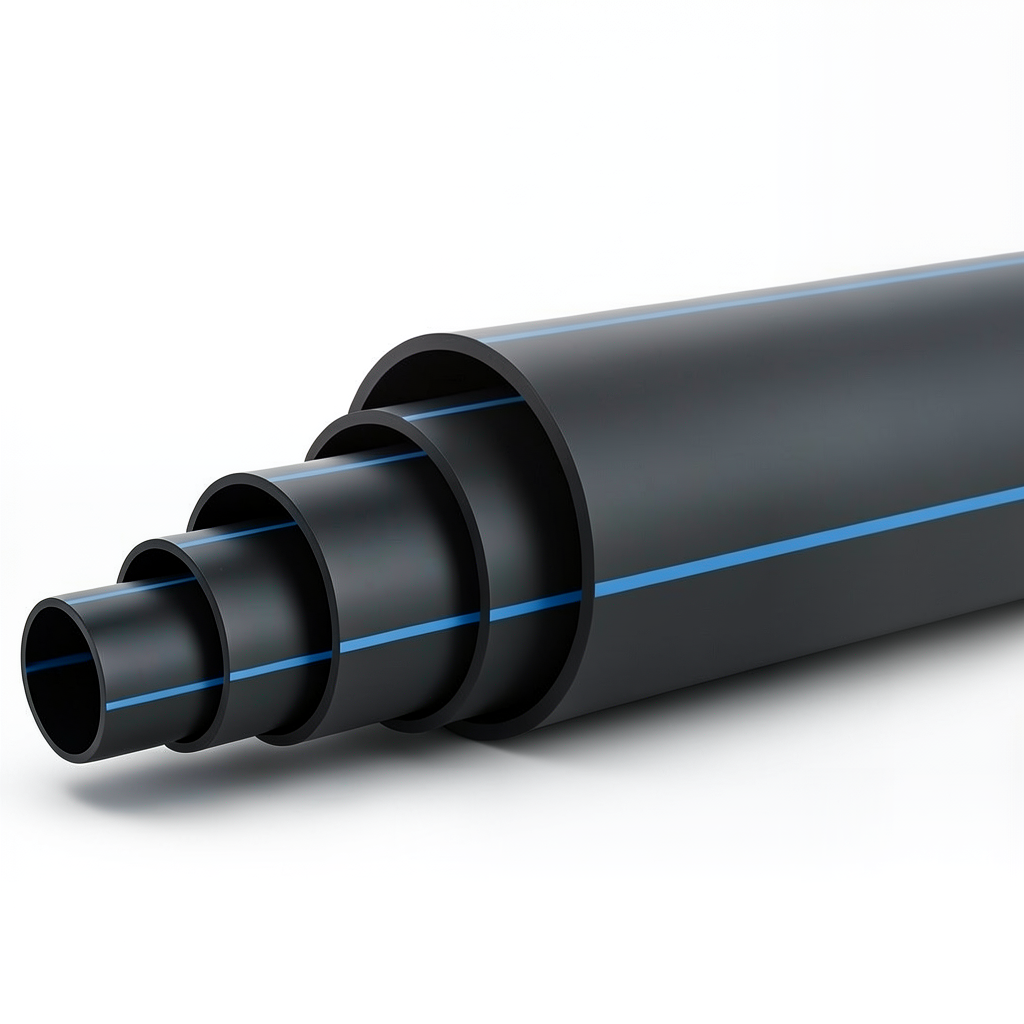 HDPE Pipe PN 10 Bar PE 100 Outside Diameter 560 mm SDR 17 Black with Blue Stripes