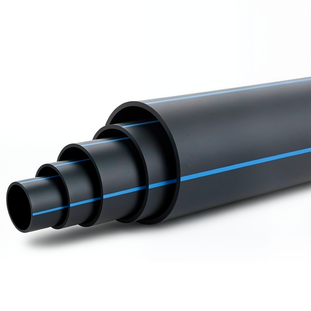 HDPE Plastic Pipe Nominal Pressure 16 Bar PE 100 OD 500 mm SDR 11 Black with Blue Stripes