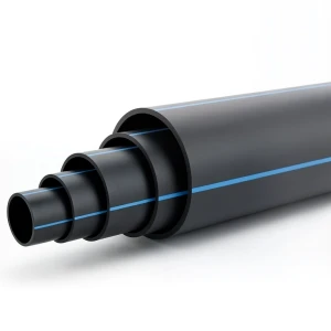 مواسير HDPE ضغط 16 بار PE 100 قطر خارجي 630 مم SDR 11 أسود مع خطوط زرقاء