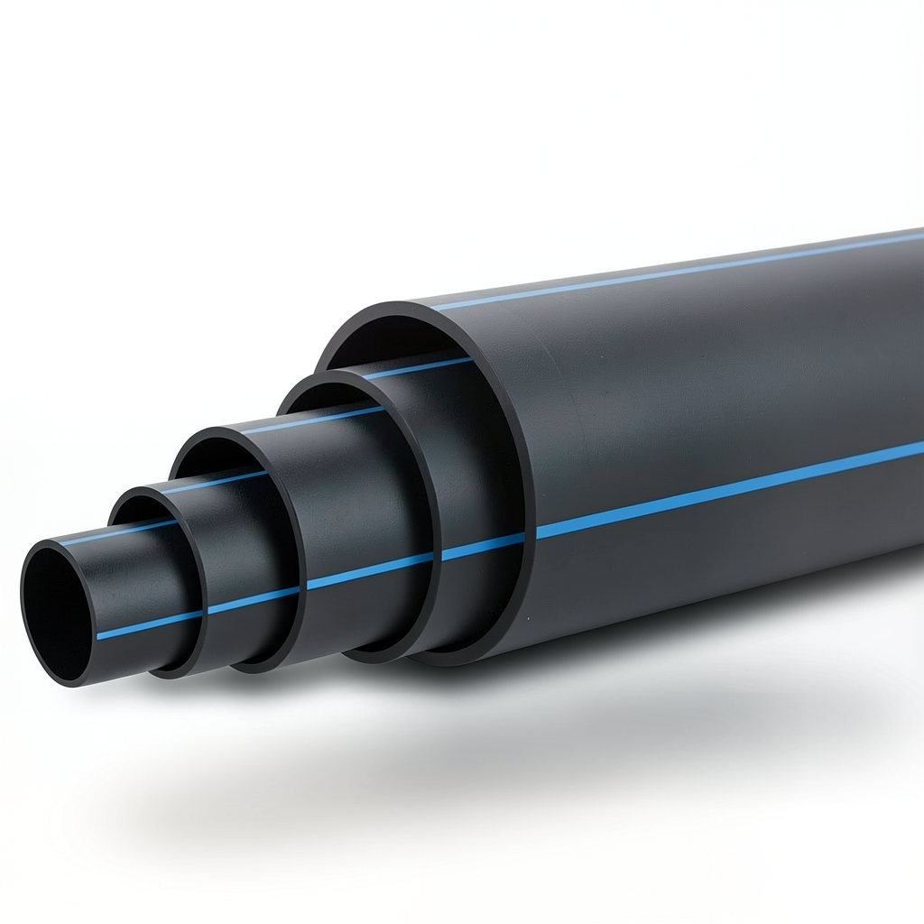 أنابيب HDPE ضغط 20 بار PE100 قطر خارجي 225 مم SDR 9 أسود مع خط أزرق