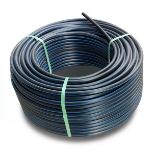 لفة أنابيب HDPE ضغط 16 بار PE 80 قطر خارجي 125 مم SDR 9 أسود مع خط أزرق