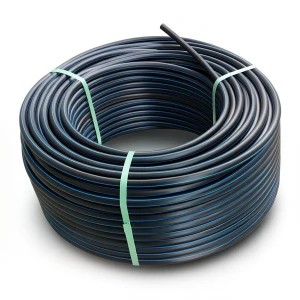 لفة أنابيب بلاستيك HDPE ضغط 16 بار PE 80، قطر خارجي 160 مم SDR 9، أسود مع خطوط زرقاء