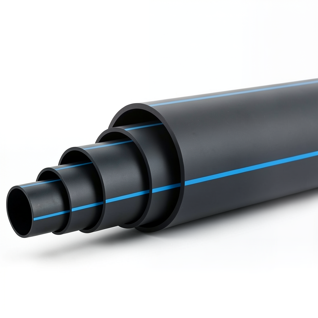 HDPE Polyethylene Pipe Nominal Pressure 20 Bar PE 100 OD 560 mm SDR 9 Black with Blue Stripes