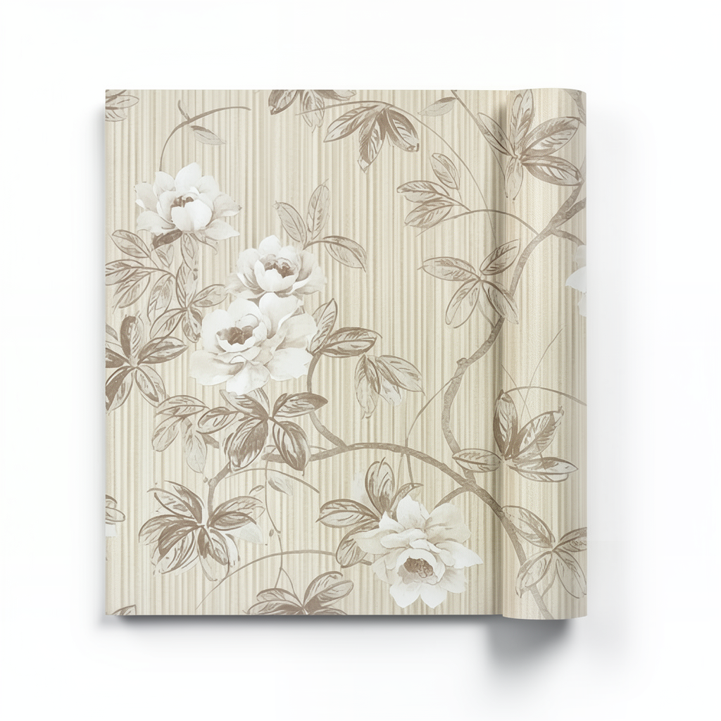 Floral Wall Covering Beige Color 10m x 1.06m, Model 78018