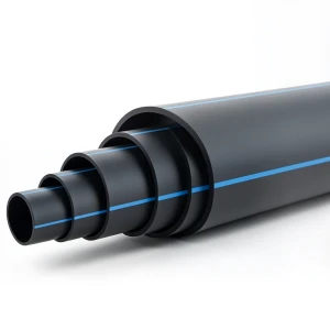 HDPE Polyethylene Pipe Nominal Pressure 4 Bar PE 80 OD 225 mm SDR 33 Black with Blue Stripes