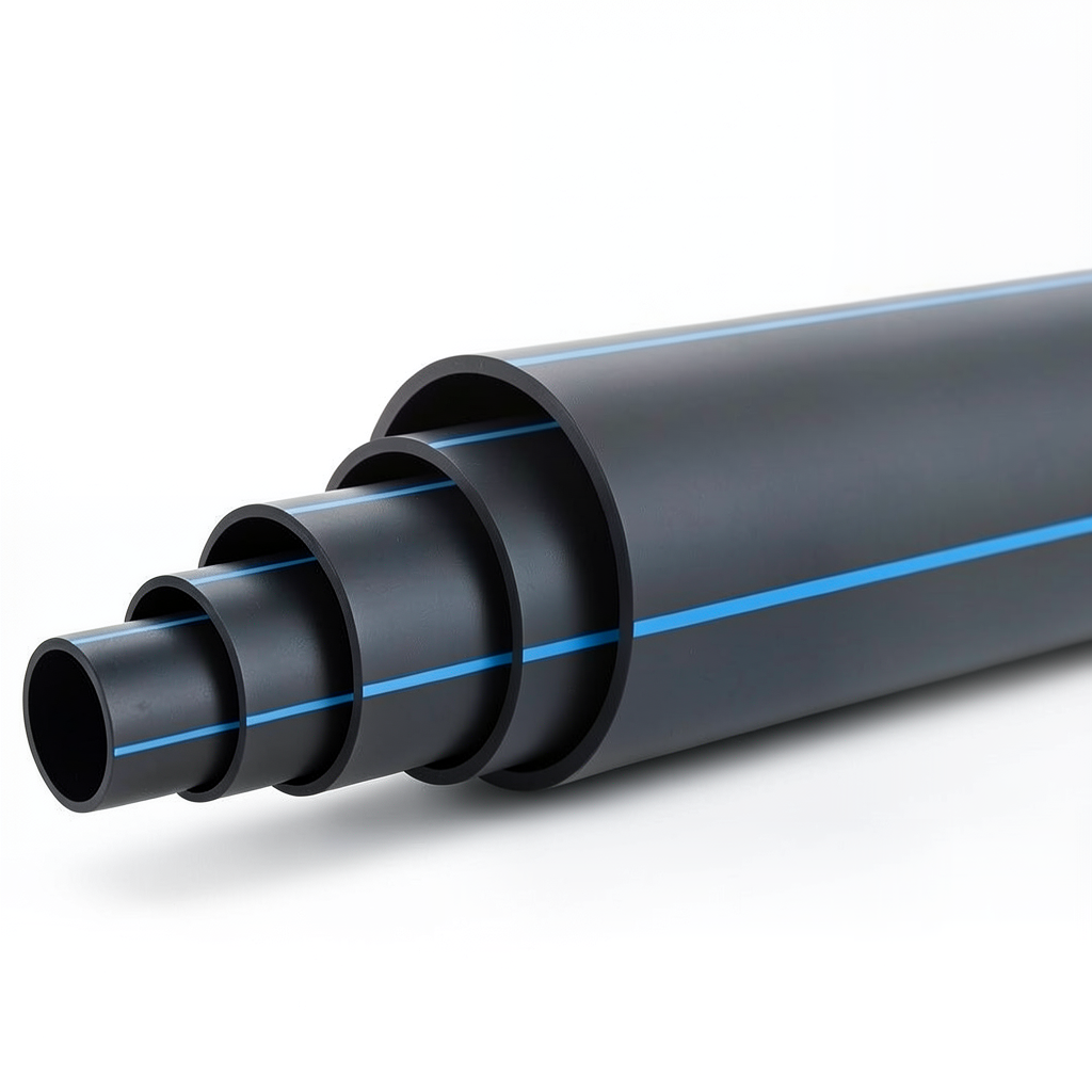 HDPE Polyethylene Pipe PN 4 Bar PE 80 OD 315 mm SDR 33 Black with Blue Stripes