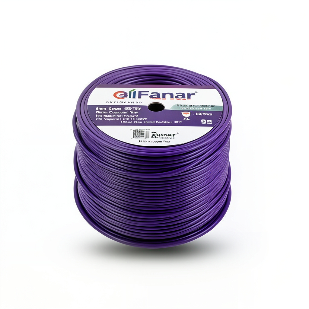 لفة سلك كهربائي نحاسي مرن 6mm 450/750V عازل PVC مقاوم للحرارة، طول 100 ياردة، بنفسجي | شركة الفنار