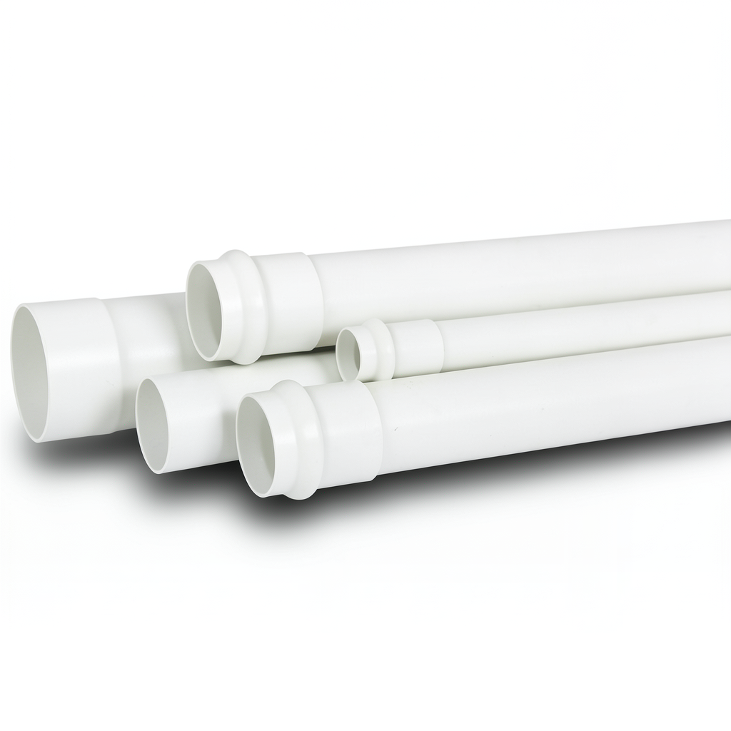 UPVC Plastic Pipe Underground Sewerage SDR 41 110 mm Thickness 3.8 mm White