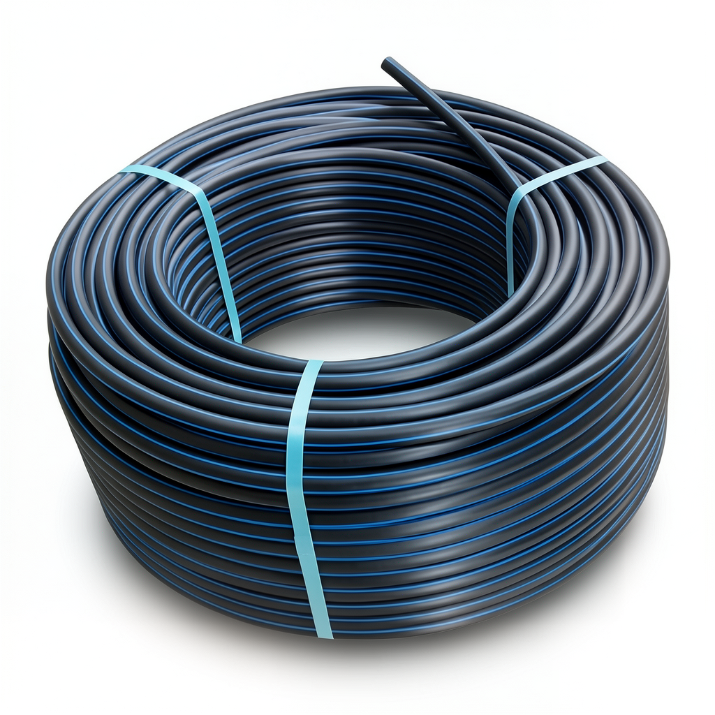 HDPE Plastic Coil Pipe Nominal Pressure 20 Bar PE 100 OD 16 mm SDR 9 Black with Blue Stripes