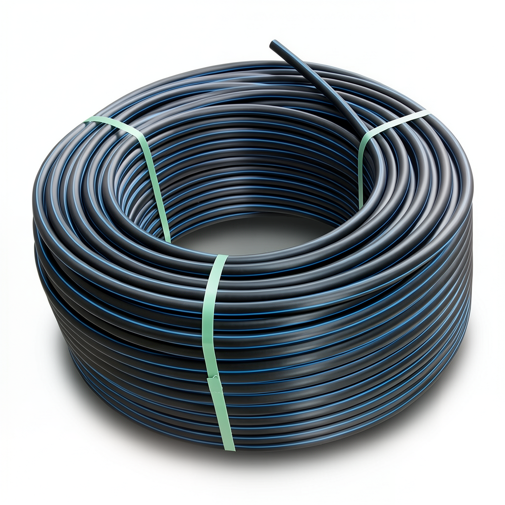 HDPE Plastic Coil Pipe Nominal Pressure 20 Bar PE 100 OD 20 mm SDR 9 Black with Blue Stripes