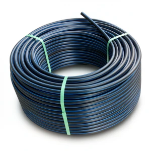HDPE Plastic Coil Pipe PN 20 Bar PE 100 OD 32 mm SDR 9 Black with Blue Stripes