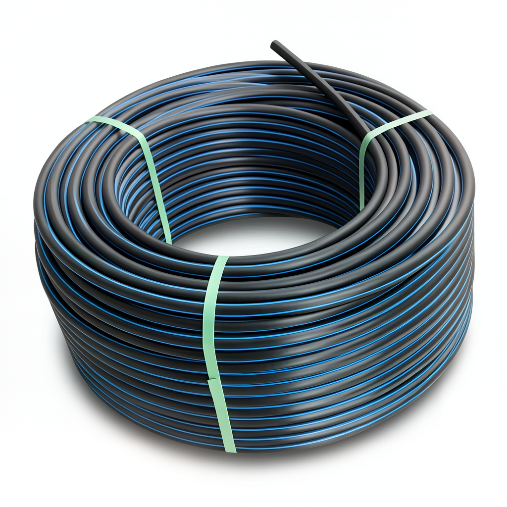 HDPE Plastic Coil Pipe PN 20 Bar PE 100 OD 63 mm SDR 9 Black with Blue Stripes