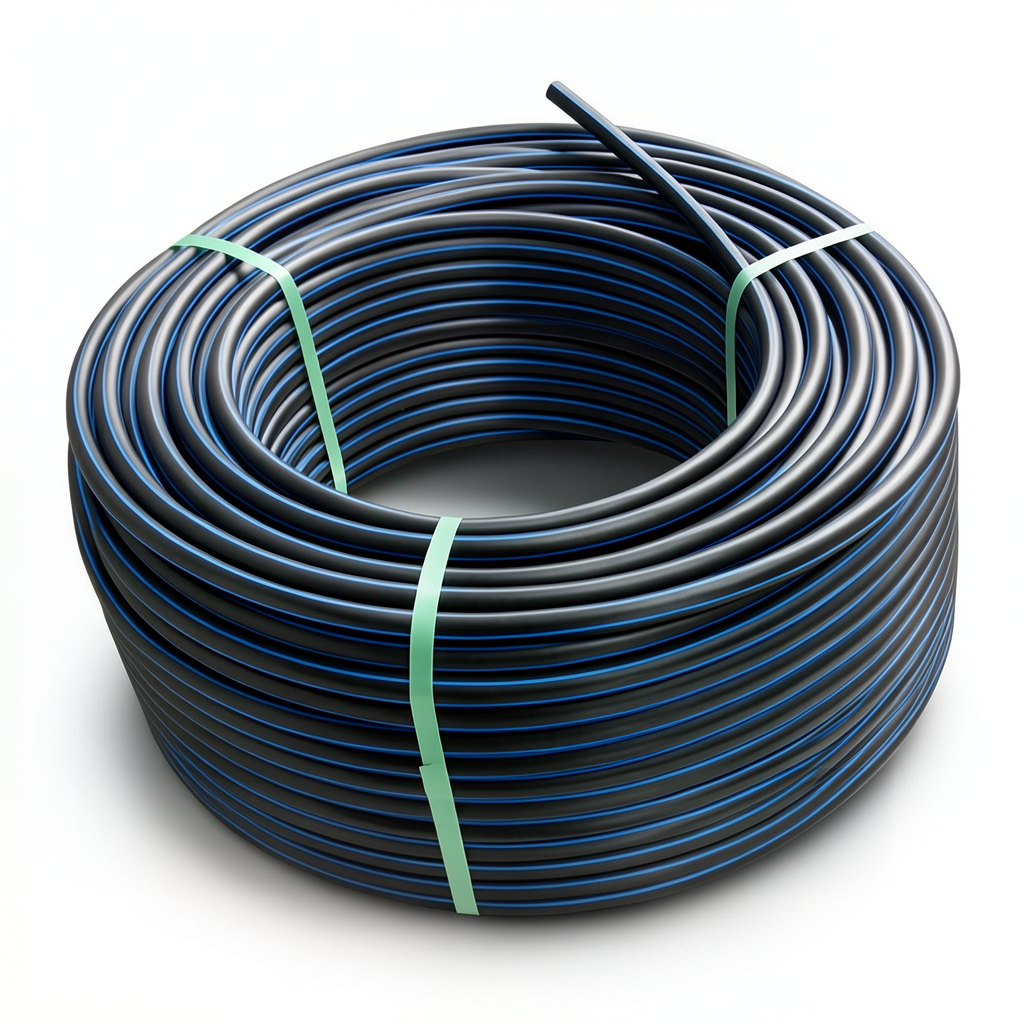HDPE Polyethylene Coil Pipe Nominal Pressure 10 Bar PE 100 OD 40 mm SDR 17 Black with Blue Stripes