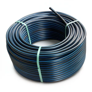 لفة أنابيب HDPE ضغط 10 بار PE 100 قطر خارجي 75 مم SDR 17 أسود مع خط أزرق