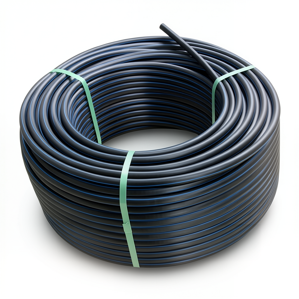 لفة أنابيب بلاستيك HDPE ضغط 10 بار PE 100 قطر خارجي 160 مم SDR 17 أسود مع خط أزرق