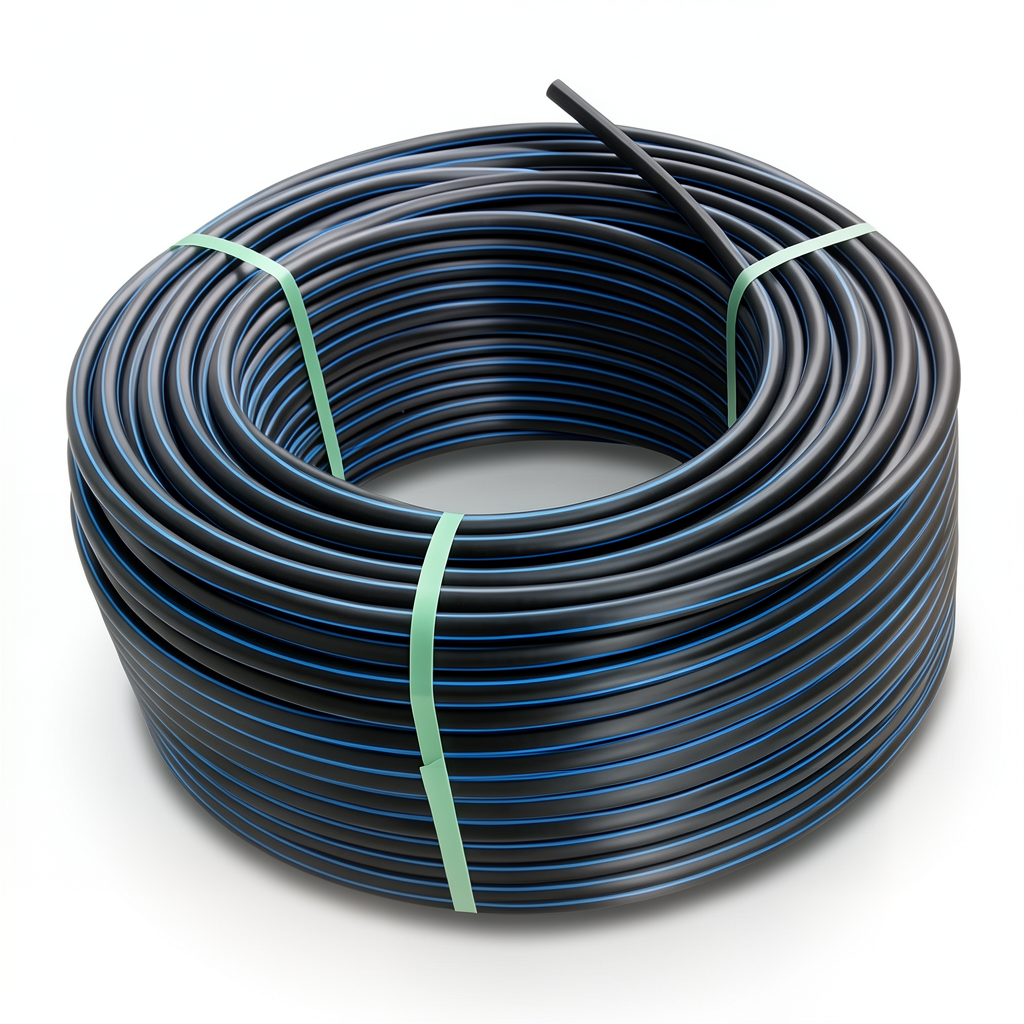 لفة أنابيب HDPE ضغط 16 بار PE 100 قطر خارجي 140 مم SDR 11 أسود مع خط أزرق