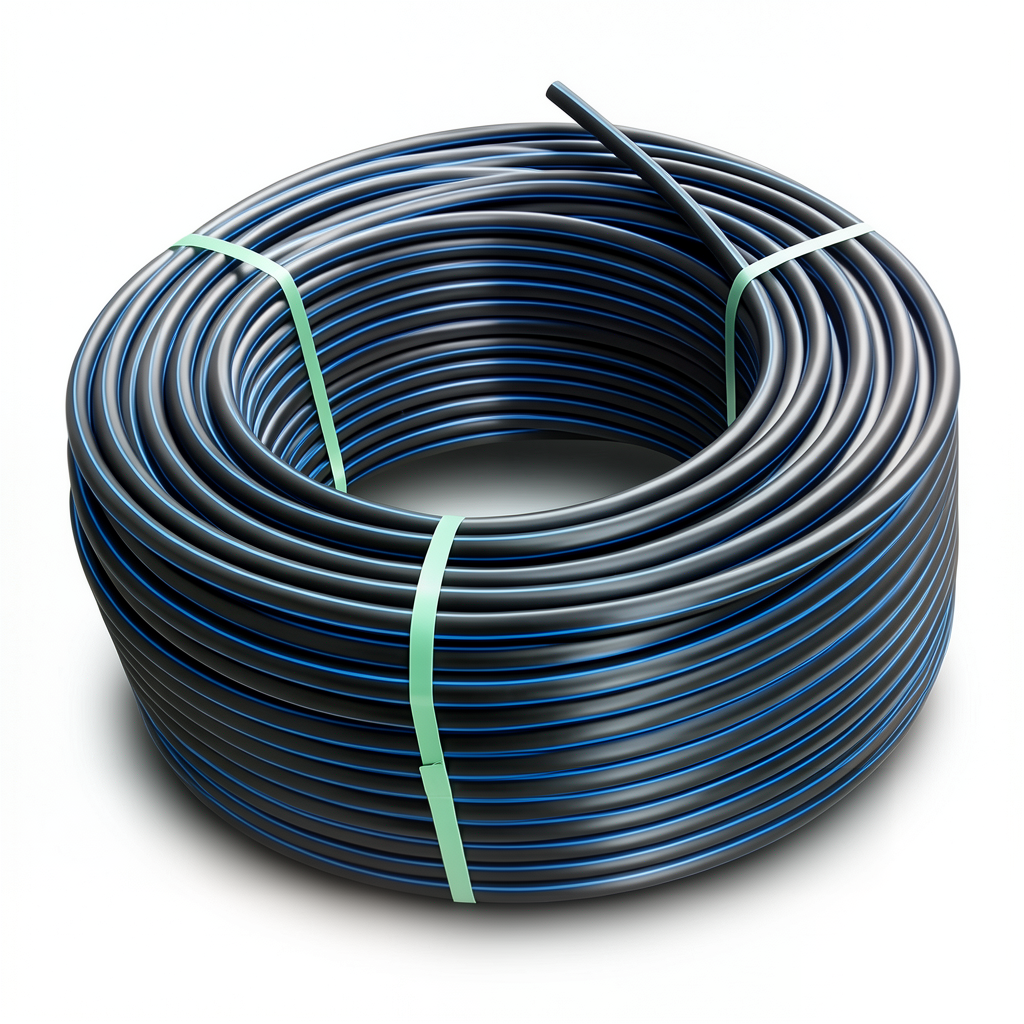 HDPE Plastic Coil Pipe Nominal Pressure 20 Bar PE 100 OD 16 mm SDR 9 Black with Blue Stripes