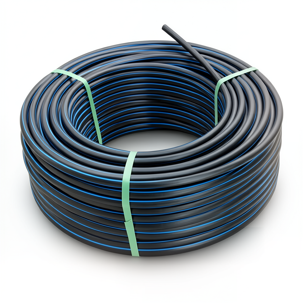 HDPE Plastic Coil Pipe Nominal Pressure 20 Bar PE 100 25 mm SDR 9 Black with Blue Stripes